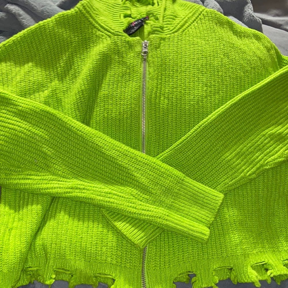 Neon green crop top sweater with a hoodie